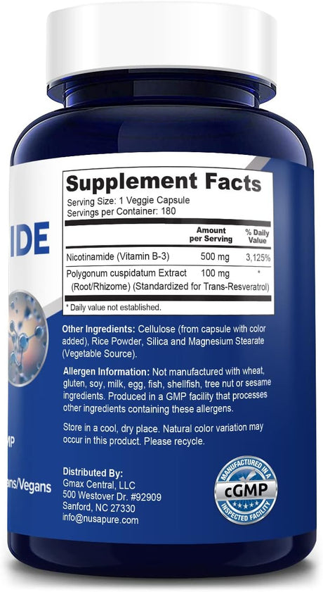 Suplementos Nicotinamida con resveratrol vitamina B3 500 mg