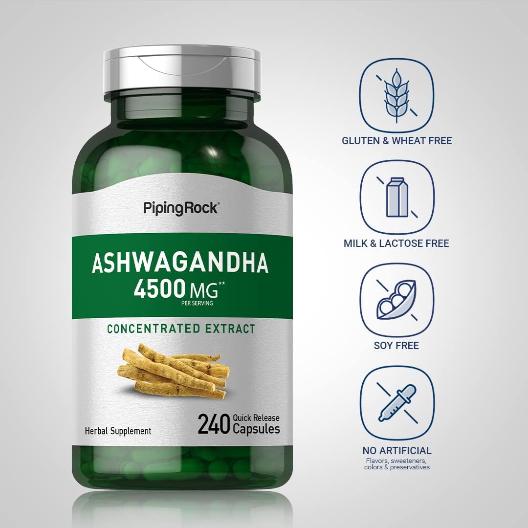 Suplemento de Ashwagandha 4500 mg Piping Rock 240 Cápsulas