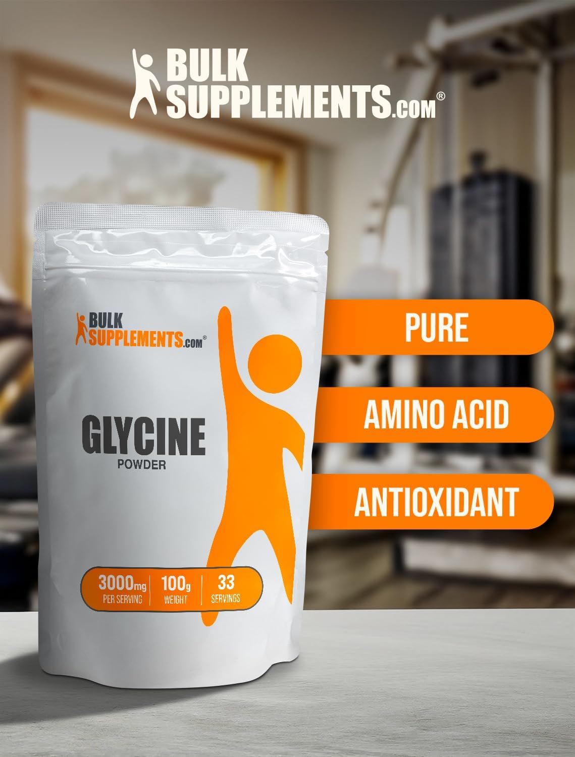 Glycina en polvo BulkSupplements, 3000mg, 100g (3.5 oz)
