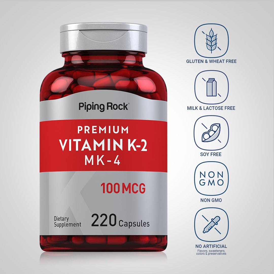Suplemento de Vitamina K2 MK4 Piping Rock 100mcg 220 Cápsulas