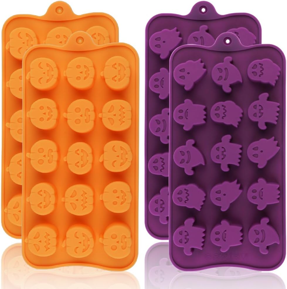 Moldes de Silicona Halloween, 4 Piezas, Chocolate y Galletas