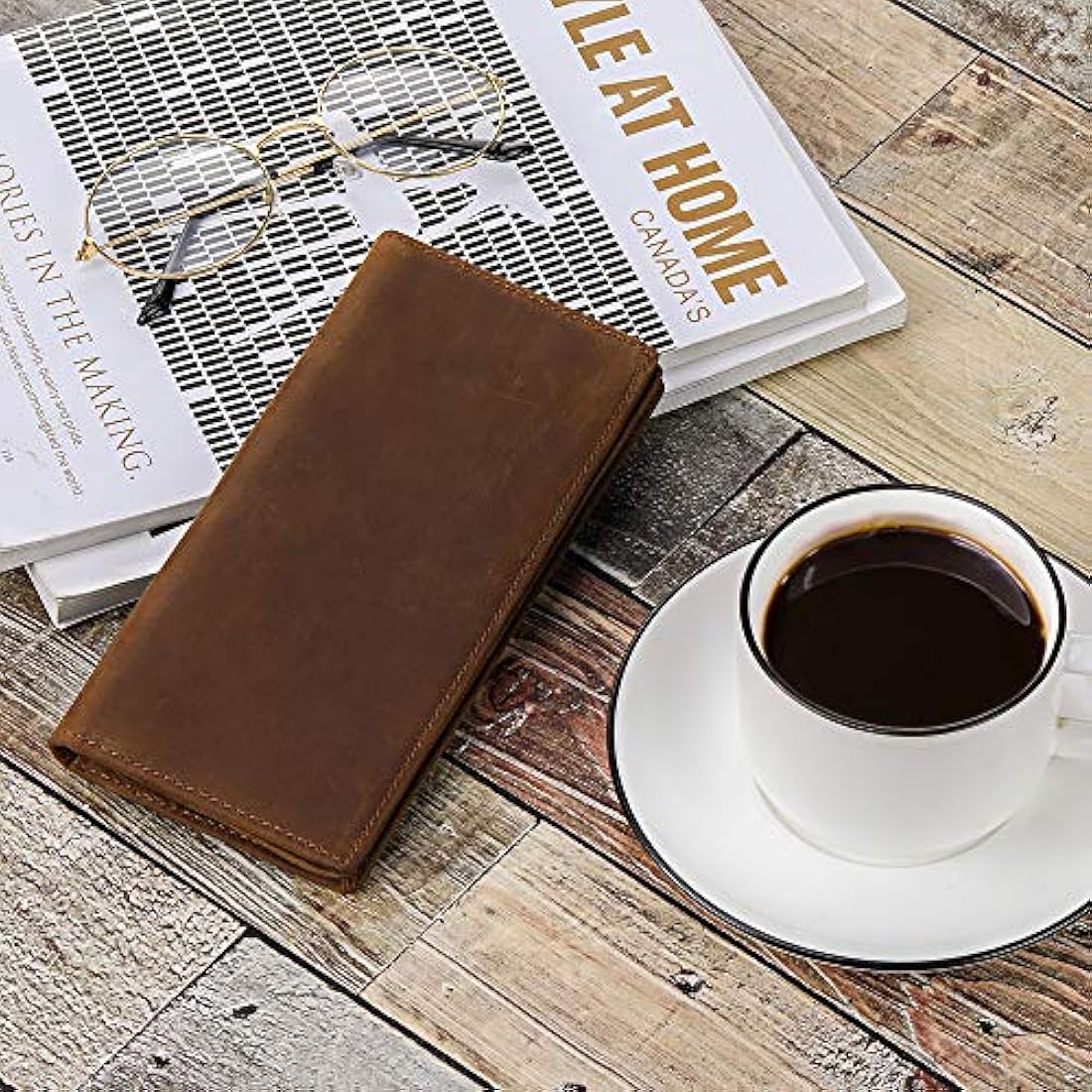 Cartera plegadiza clásica de cuero para hombre Kattee