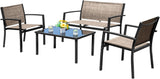 Devoko - Juego de 4 piezas de muebles de patio al aire libre para jardín, sillas y mesa de café de cristal para patio o terraza, Marrón