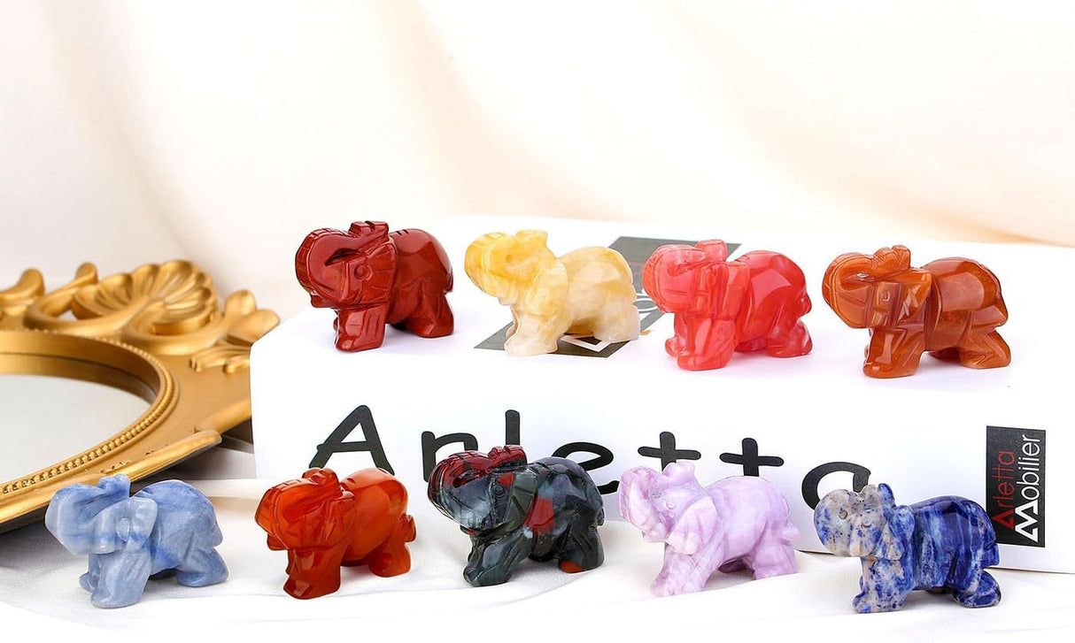 QINJIEJIE Decoración de elefante, cristales de sodalita azul
