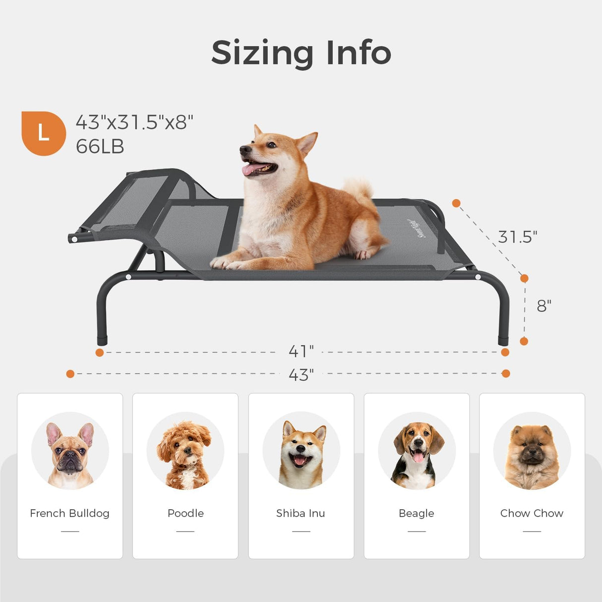 Cama Elevada para Perros Sweetnight con Respaldo, 43 Pulgadas