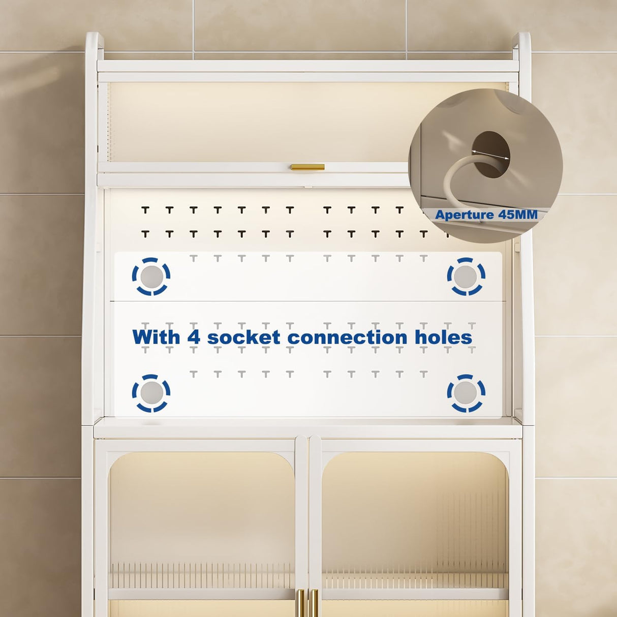 Estante de cocina para panadería con gabinete de puerta, soporte de microondas de 5 niveles
