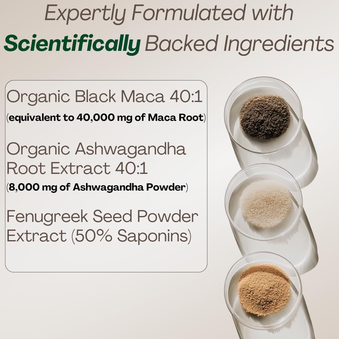 MacaPlus+ Cápsulas de Maca Negra 40:1 + Ashwagandha + Fenogreco