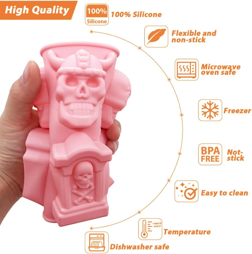 Molde de Silicona para Halloween, 2 Cavidades, Calavera y Tumba