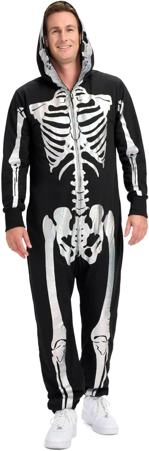 Disfraz de esqueleto Tipsy Elves, cómodos, con máscara y cremallera