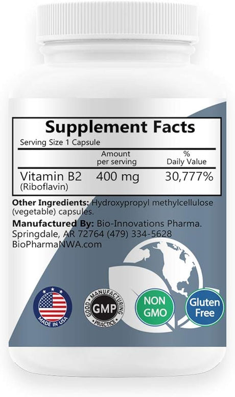 Suplemento B2-400 Riboflavina desintoxicación 120 cápsulas