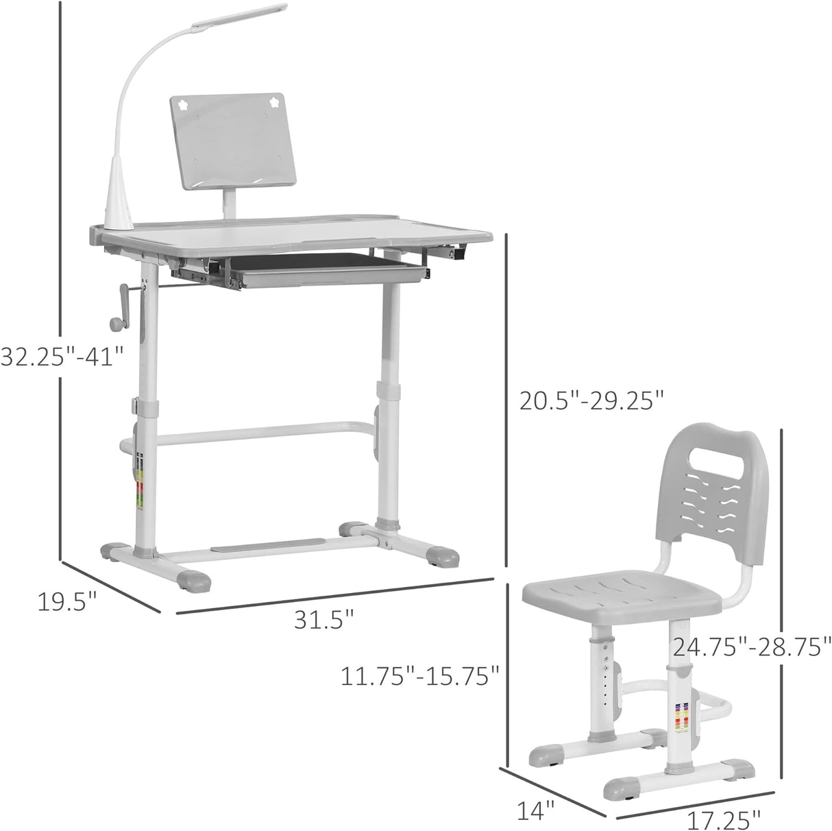 Escritorio y silla ajustables para niños con accesorios