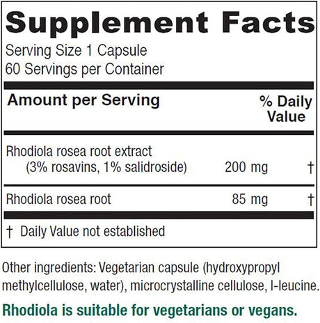 Suplemento Rhodiola Rosea Extracto de raíz de 200 mg 60und