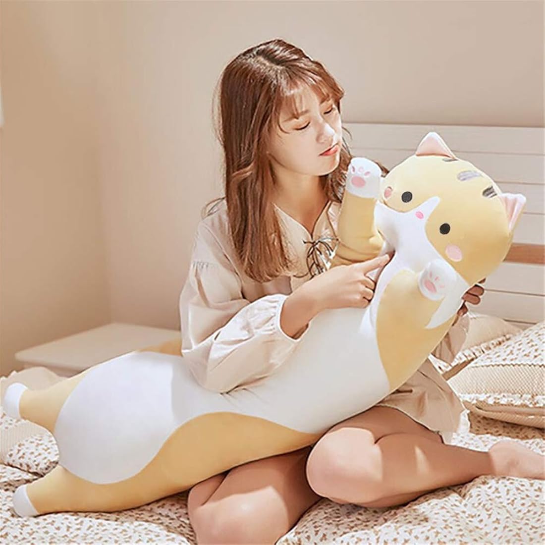 Peluche de gato de caricaturas suave almohada larga