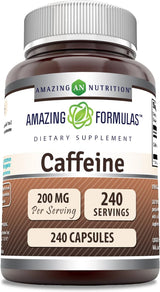 Suplemento de Cafeína Amazing Formulas | 200 mg | 240 Cápsulas