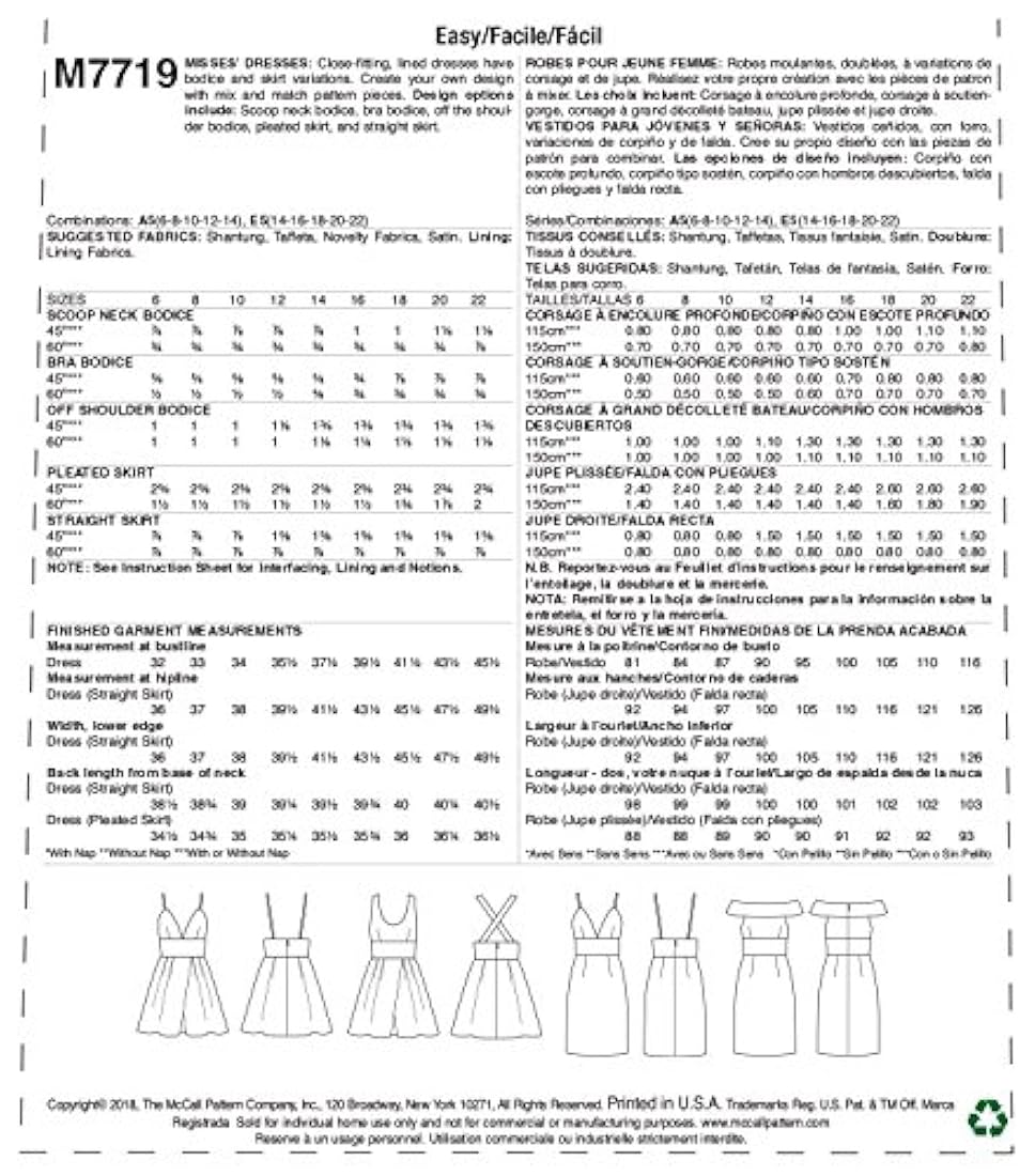 Patrón de costura para vestidos de mujer, tallas, A5