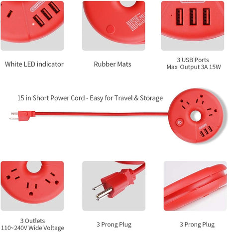NTONPOWER - Tira de alimentación USB, estación de carga Rojo
