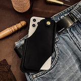 TobbinGear Funda de cuero para teléfono celular con clip para cinturón, bolsa de cuero para cinturón, funda universal de cuero para teléfono, soporte para iPhone, funda de teléfono celular, color negro mediano