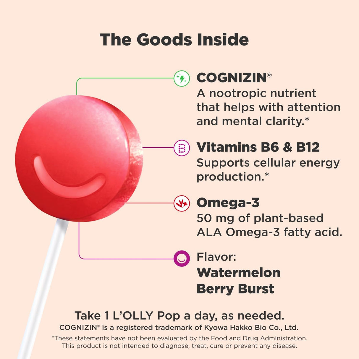Lollipops OLLY para Niños, Omega-3, B6, B12, 25 Unidades
