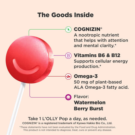 Lollipops OLLY para Niños, Omega-3, B6, B12, 25 Unidades