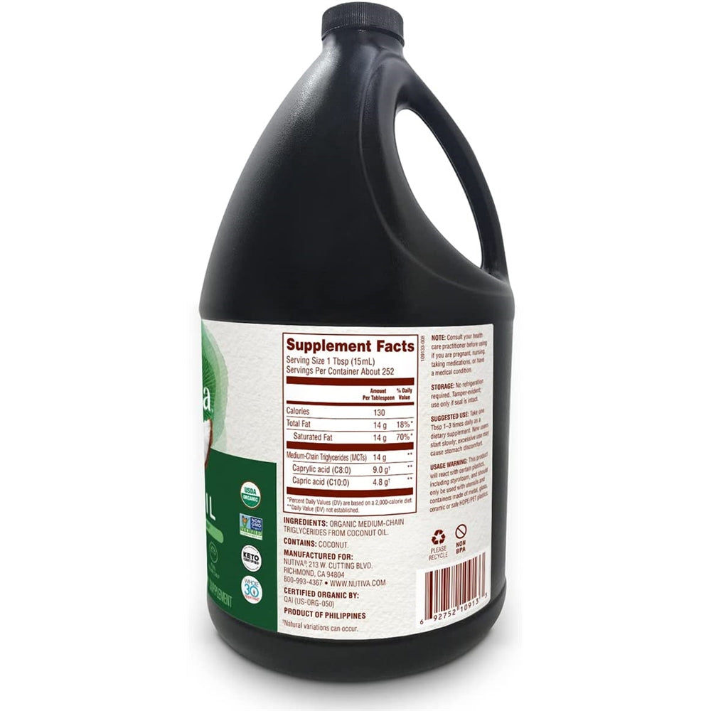 Suplemento Aceite MCT orgánico sin sabor  1 galón  orgánico