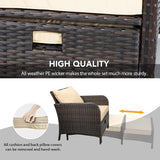 LEVELEVE Balcony Furniture - Juego de 5 piezas para conversación de patio, sillas de mimbre de polietileno para exteriores con cojines suaves, 2 otomanas y mesa de cristal para porche, mimbre marrón