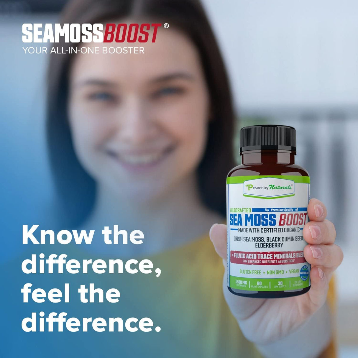 Power By Naturals Sea Moss Cápsulas Orgánicas con Aceite de Semilla Negra y Elderberry