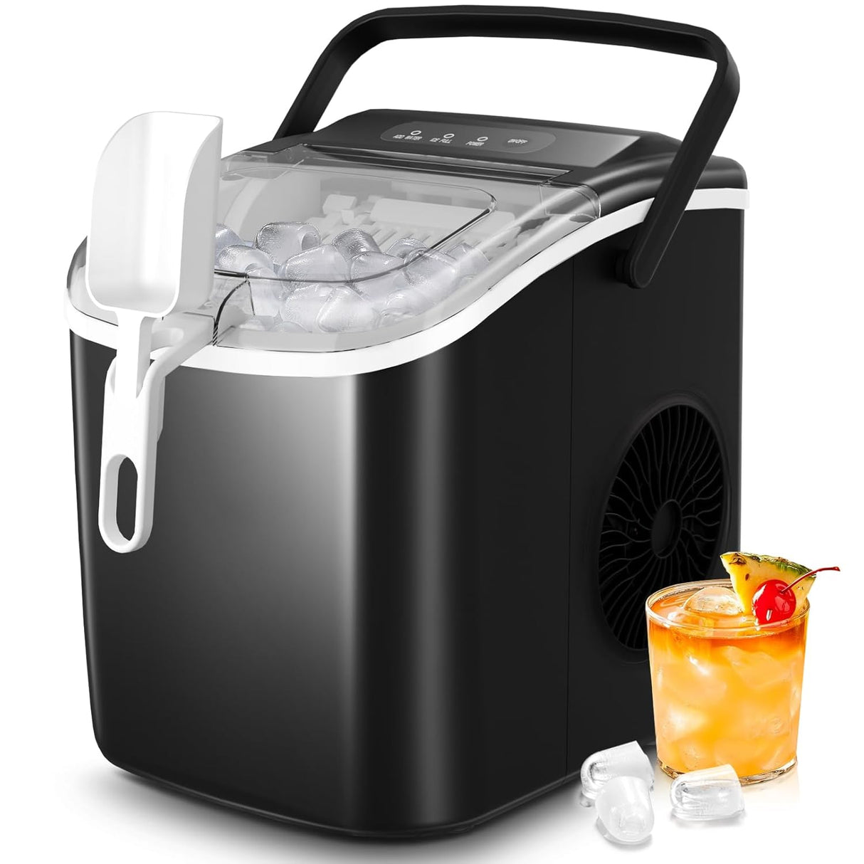 Máquina de Hielo Crzoe, 26Lbs/24H, 9 Cubos en 6 Min, Auto-Limpieza