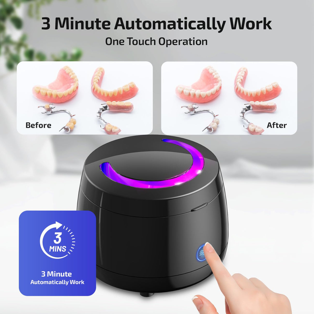 Limpiador ultrasónico dental 43000Hz para retenedores y protectores
