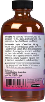 L-Carnitina Líquida 1100 mg, Bluebonnet, 8 onzas, Frambuesa