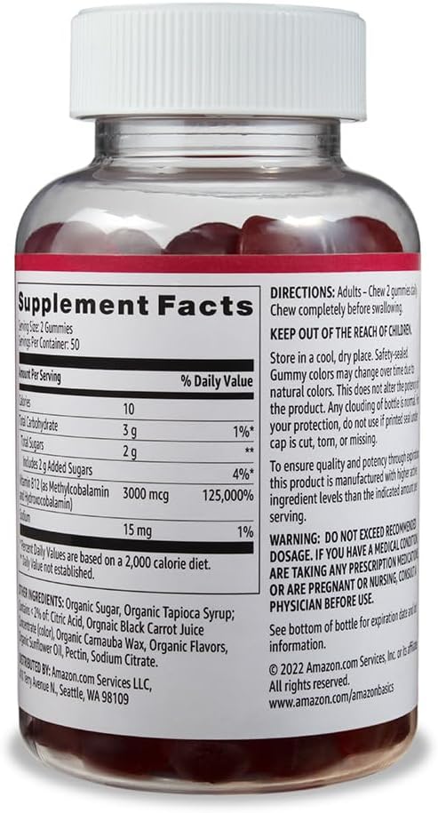 Gomitas de Vitamina B12 3000 mcg Amazon Basics, 100 Conteos