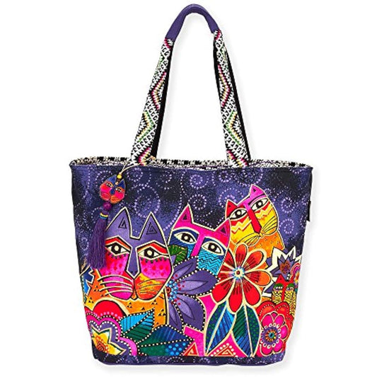 Laurel Burch cuello largo Gatos Medium bolsa, Azul