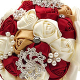 Ramo de rosas con perlas y diamantes de imitación, para boda