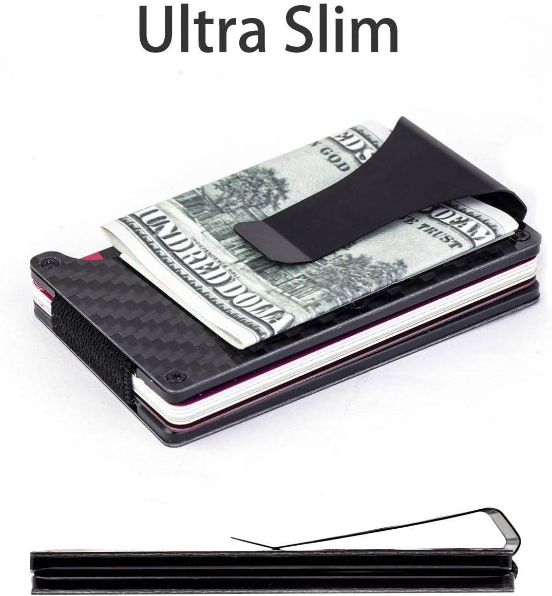 Carteras para Hombre, Clip de Dinero y Bloqueo RFID, Fibra de Carbono
