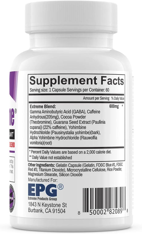 Suplemento GABA Caffeine y Yohimbe Oxy Xtreme energético