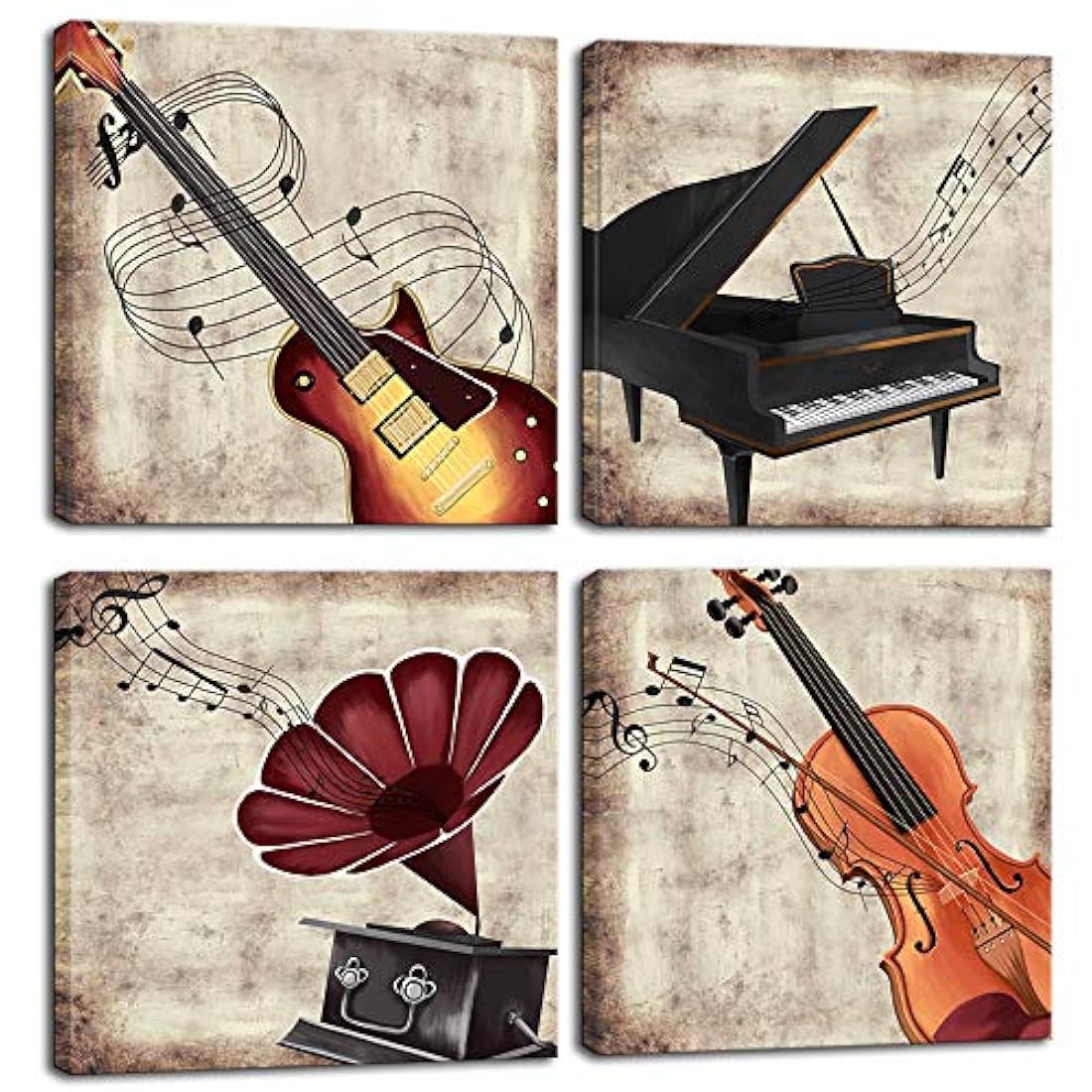 LoveHouse - 4 paneles de arte musical para pared