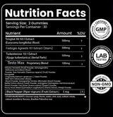 Suplemento de Testosterona Gummies Masculinos, 10x Fuerza, 60u