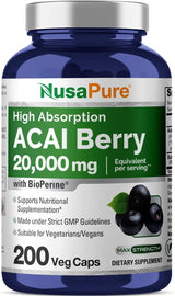 Cápsulas de Acai Berry 20000mg NusaPure | 200 Veggie Caps