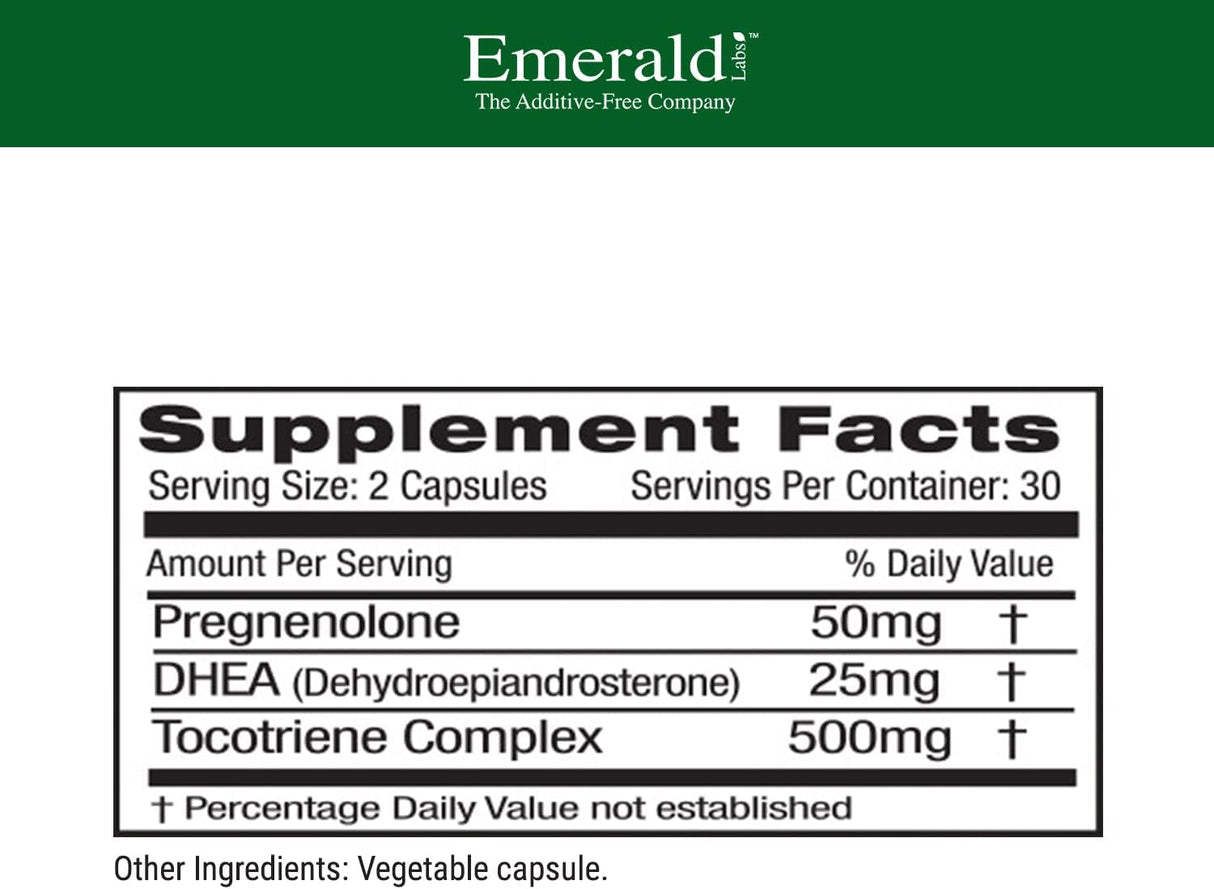 Suplemento EMERALD LABS Pregnenolona 50mg y DHEA 25mg
