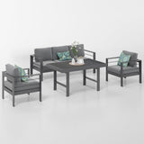 Solaste Juego de muebles de aluminio para patio, 4 piezas, moderno juego de conversación al aire libre, sofá con cojín mejorado y mesa de comedor, color blanco