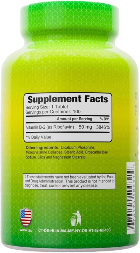 Alfa Vitamins B2 Riboflavina 50mg Suplemento 100 Tabletas