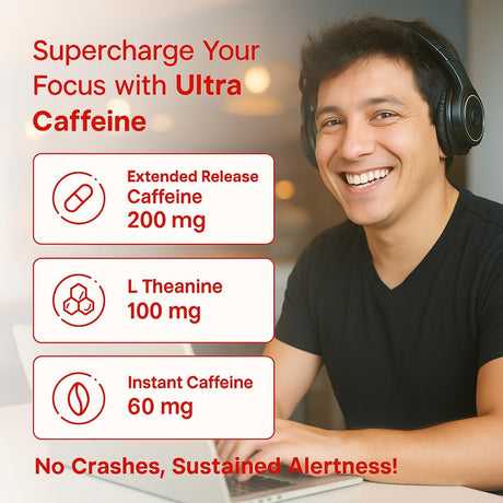 Píldoras de Cafeína de Liberación Extendida - 200mg - 60 Caps