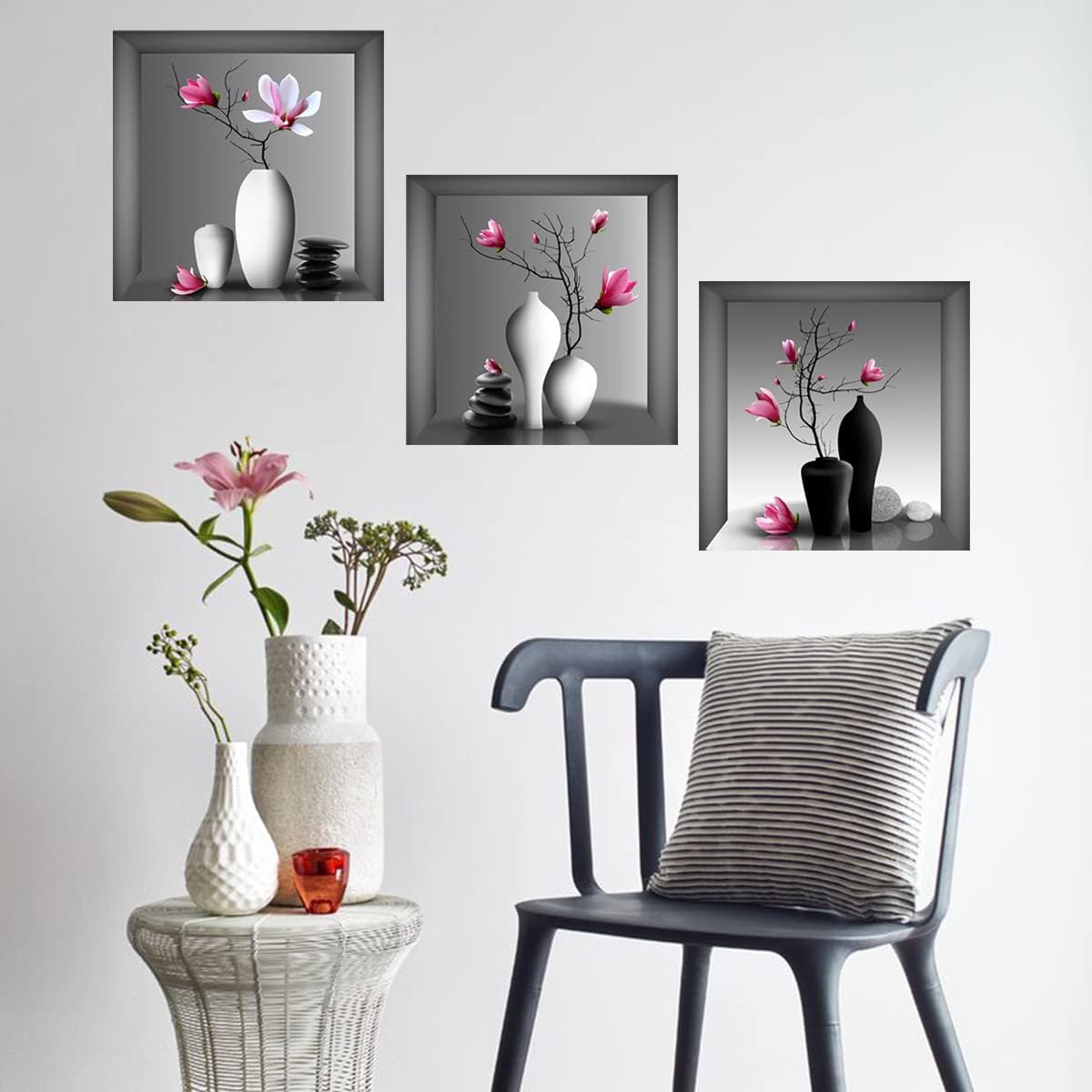 Stickers 3D Jarrón Orquídea, Decoración Pared, Modelo VASE ORCHID