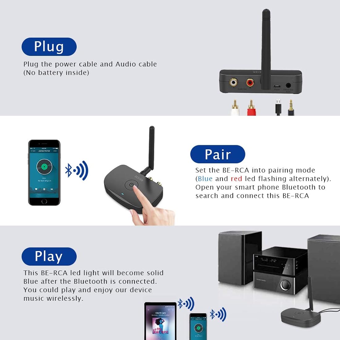 Adaptador de audio Bluetooth de largo alcance inalámbrico