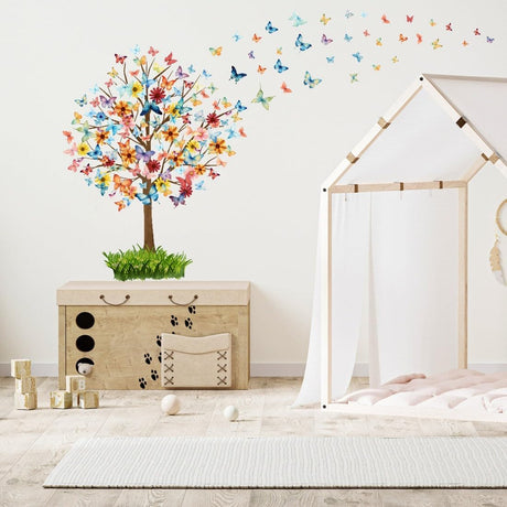 Vinilo Decorativo Mariposas y Árbol, Pared Infantil, Modelo A