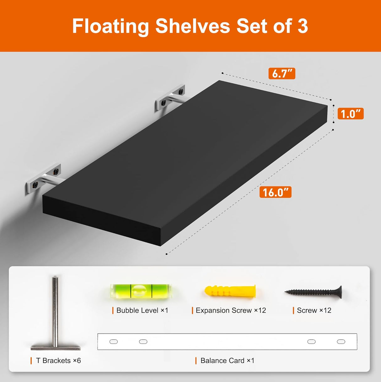 Estantes Flotantes Pared, Juego de 3, 16 para Decoración