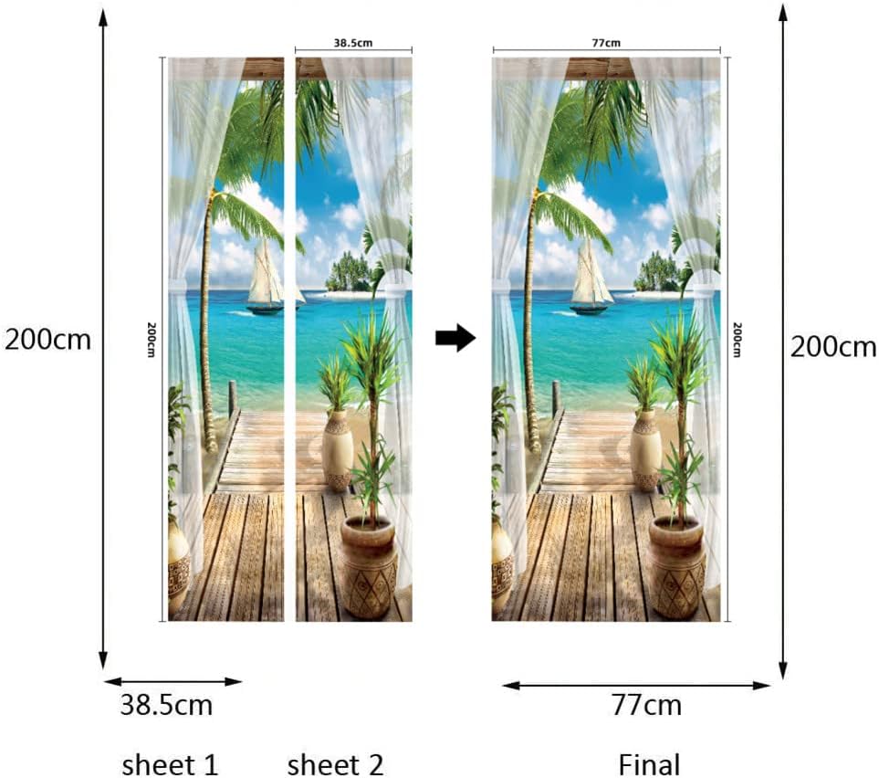 MUMOHO Mural de puerta 3D para puerta de oficina, decoración de interiores, dormitorio, sala de estar, baño, decoración de casa, 30.31 pulgadas 78.74 pulgadas