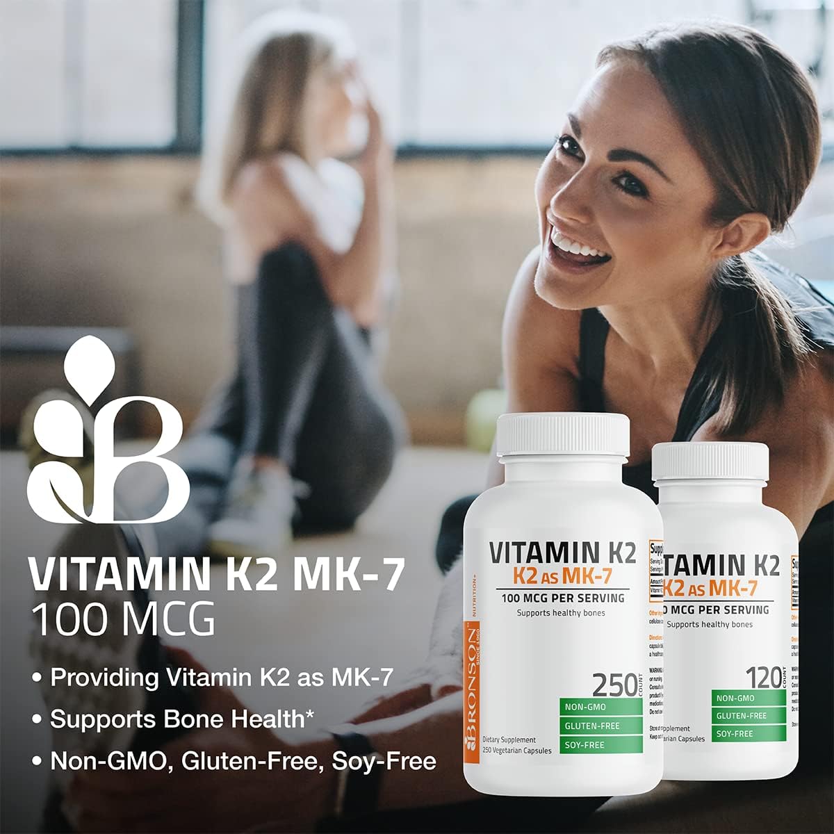 Suplemento de Vitamina K2 MK-7 100 mcg Bronson 120 Cápsulas