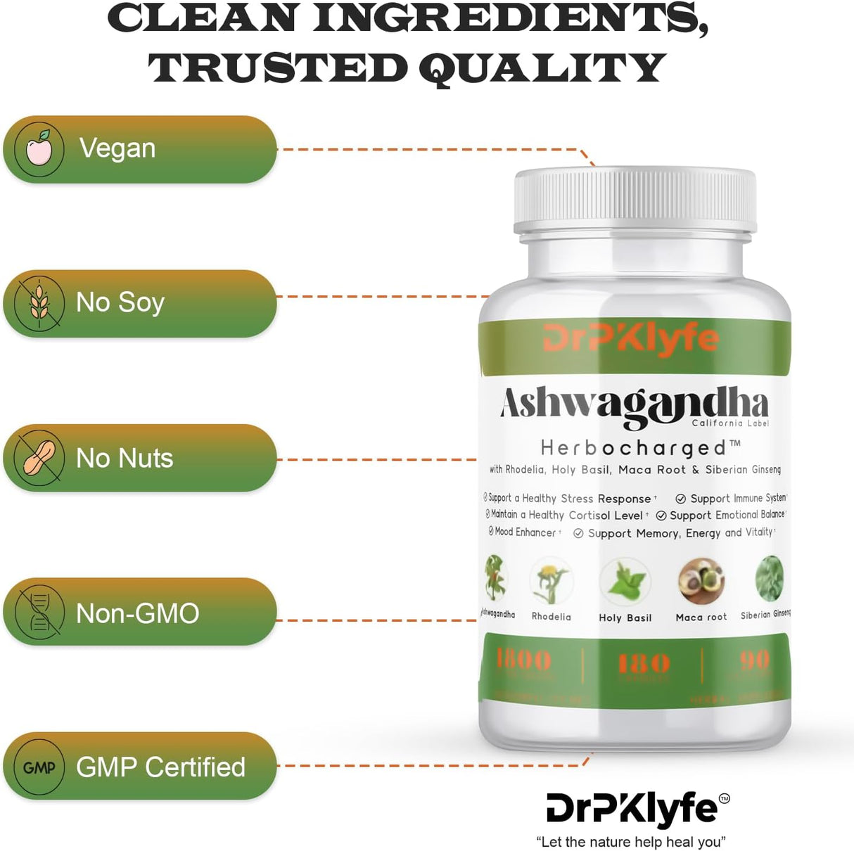 Complejo Ashwagandha 5-1 con Rhodiola, Maca, Ginseng - 180 Cápsulas