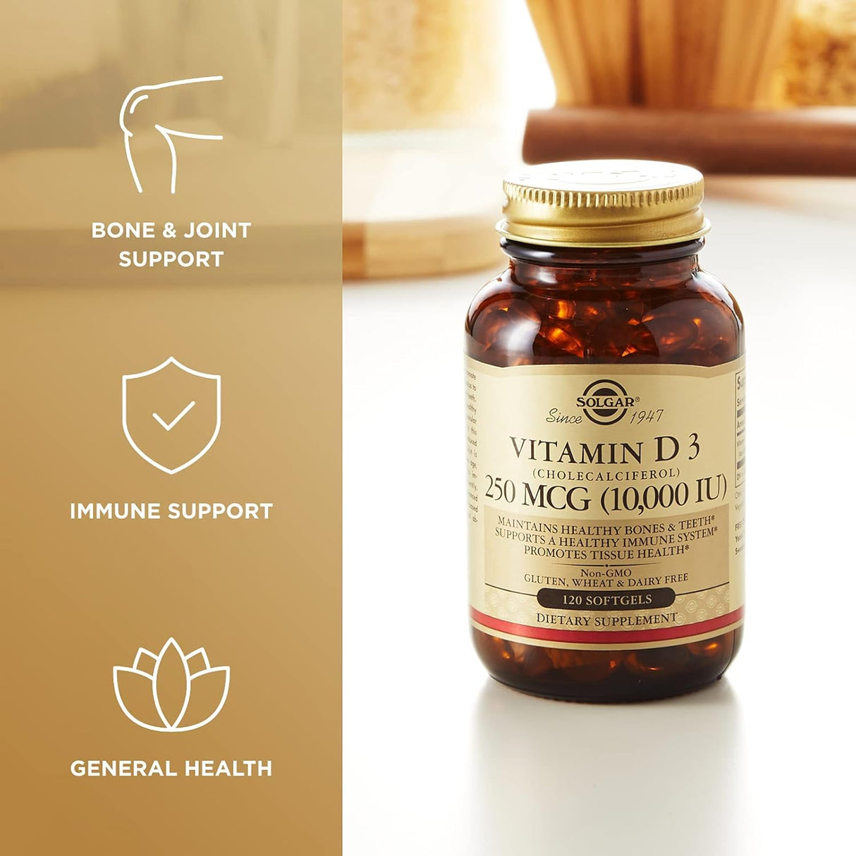 Suplemento Solgar Vitamina D3 colecalciferol 250 MCG 120 und