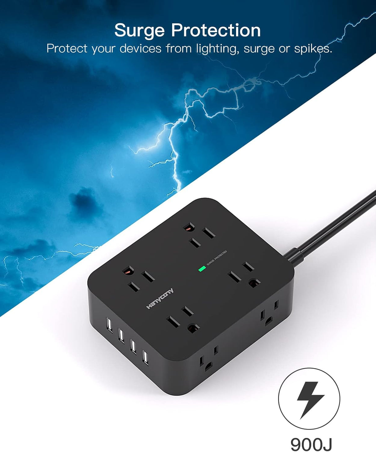 HANYCONY Regleta protectora contra sobretensiones, cable